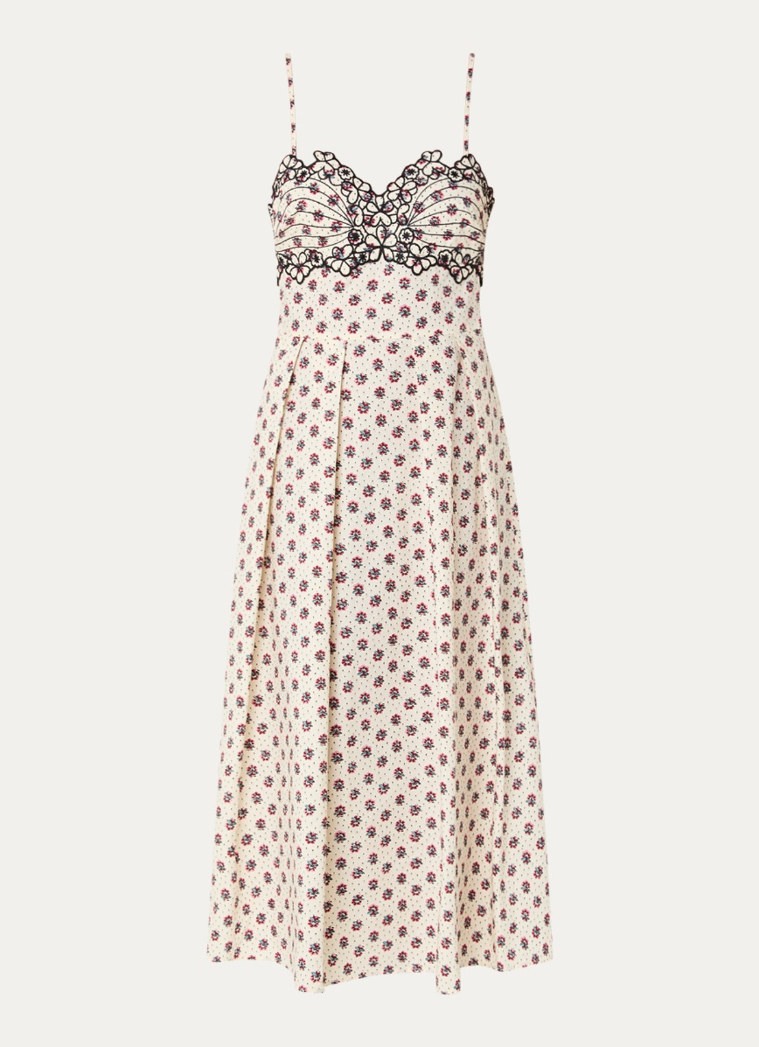 Claudie Pierlot Rachy midi jurk met bloemenprint en borduring - voorkant 2 gebroken wit