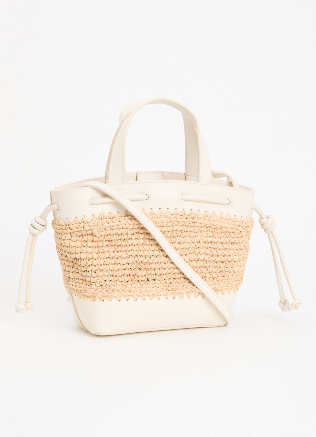 Claudie Pierlot Raffia handtas van stro met leren details  - achterkant 5 wit