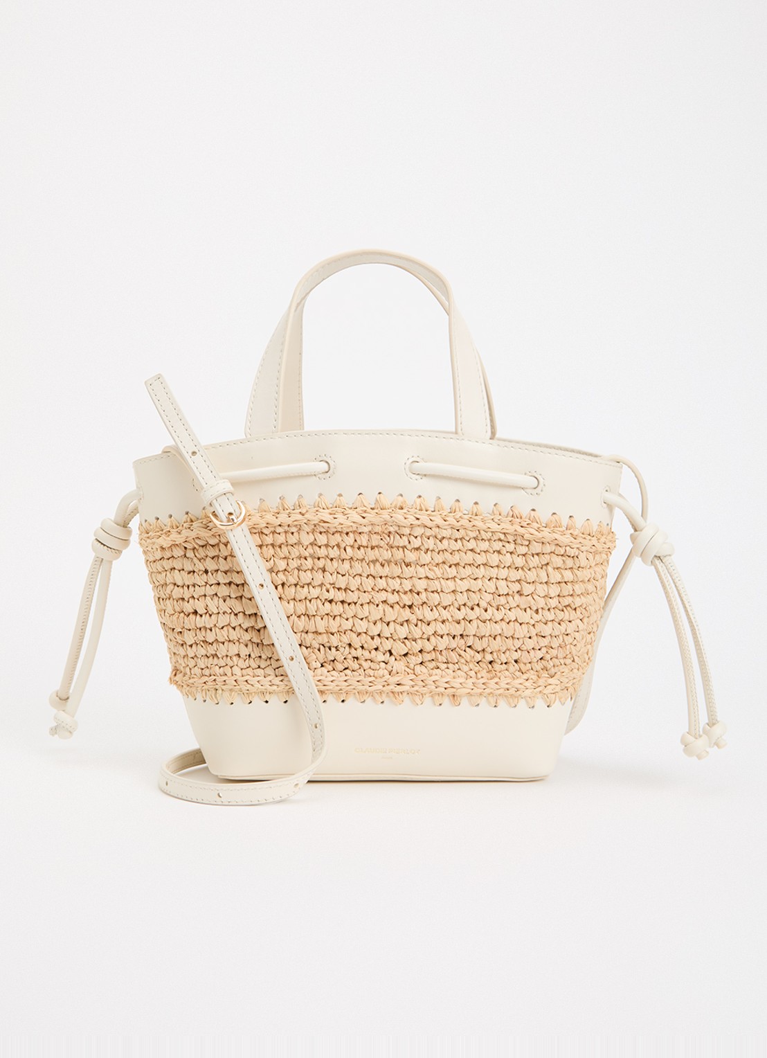 Claudie Pierlot Raffia handtas van stro met leren details  - voorkant wit