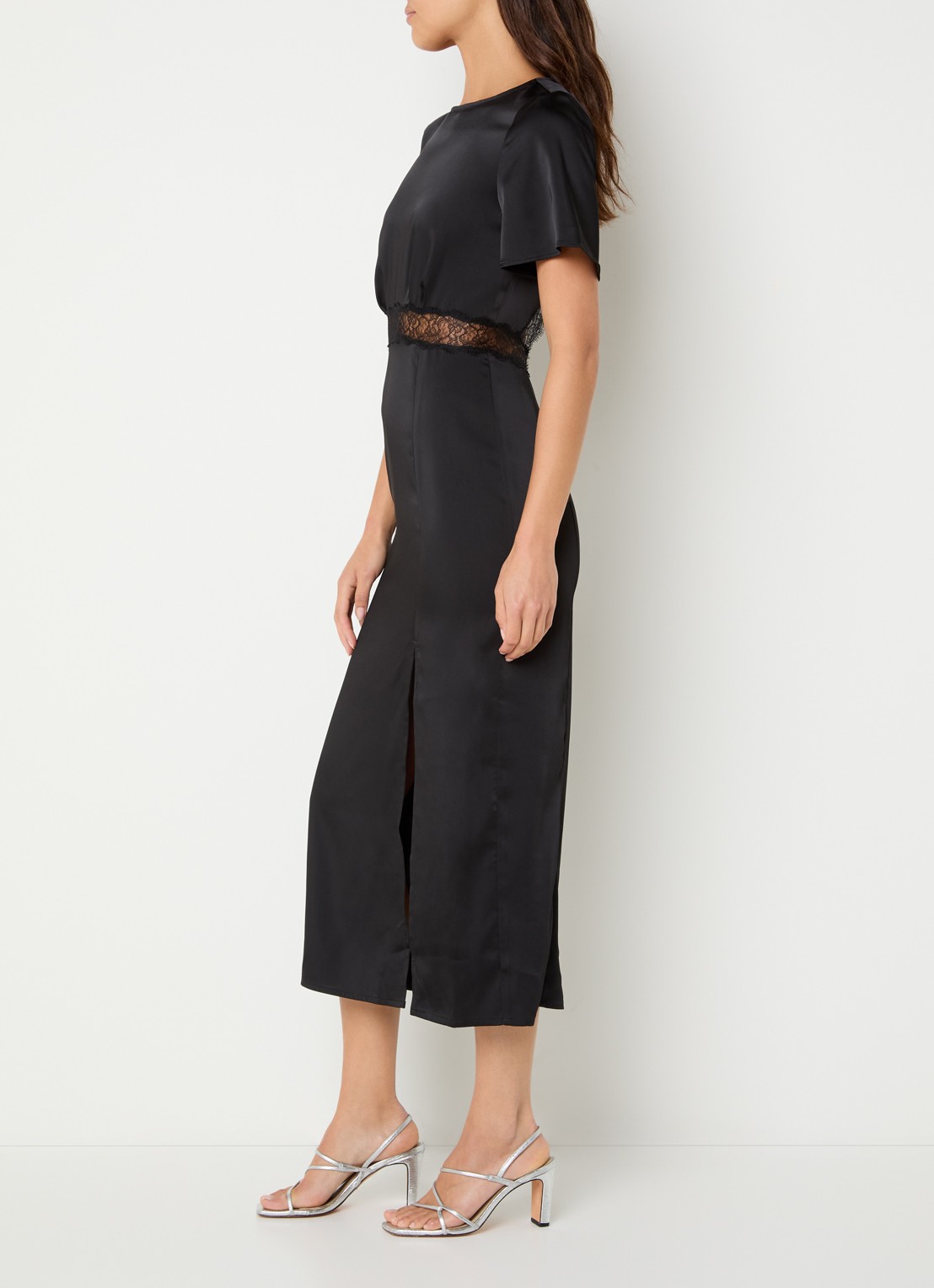 Claudie Pierlot Rama midi jurk van satijn met details van kant - achterkant 4 zwart
