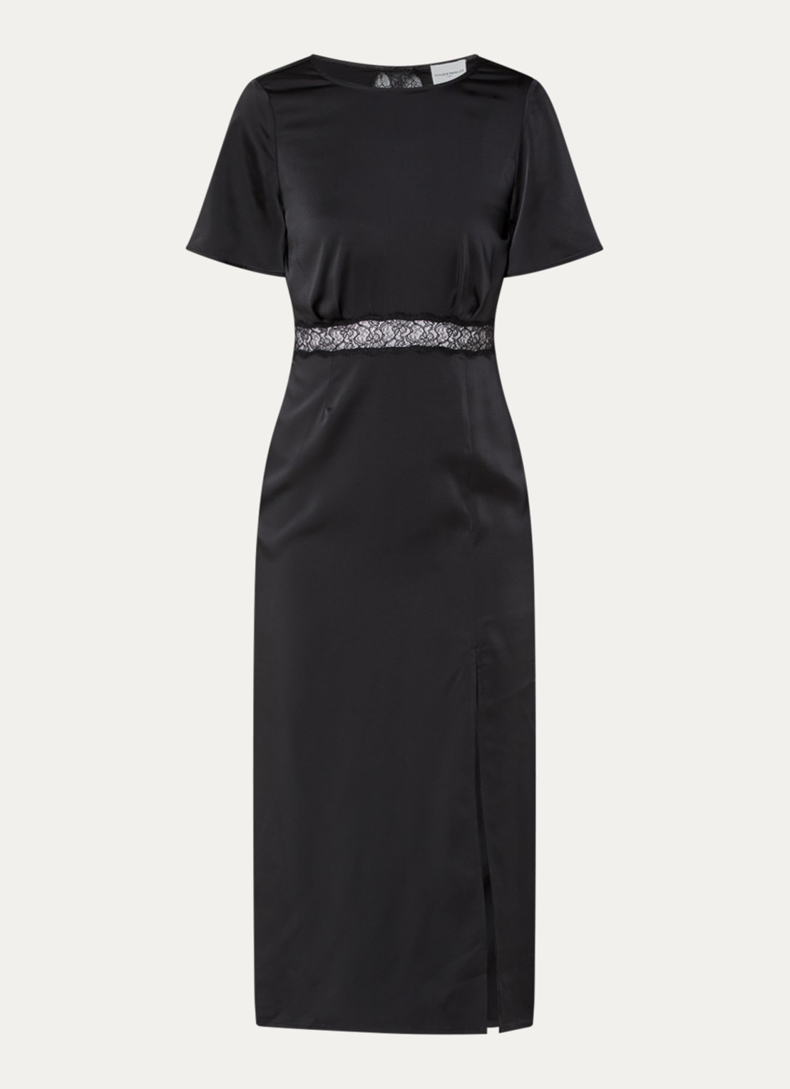 Claudie Pierlot Rama midi jurk van satijn met details van kant - voorkant 2 zwart