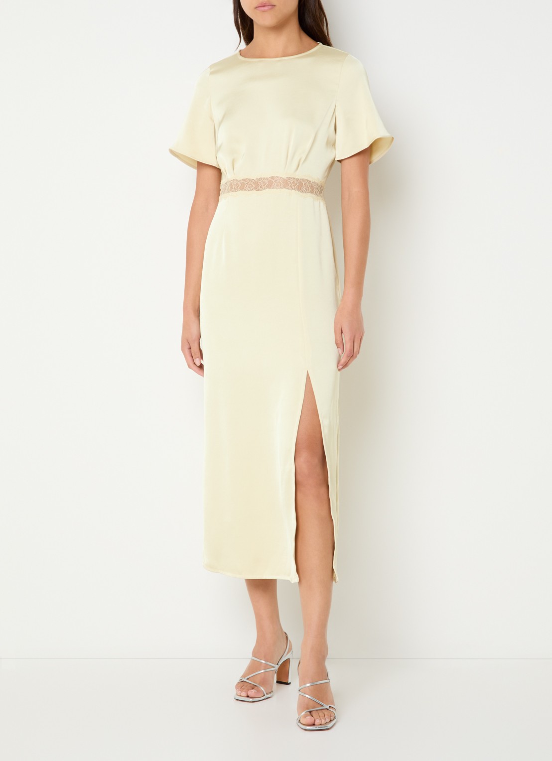 Claudie Pierlot Ramabis midi jurk van satijn met details van kant - detail 4 geel