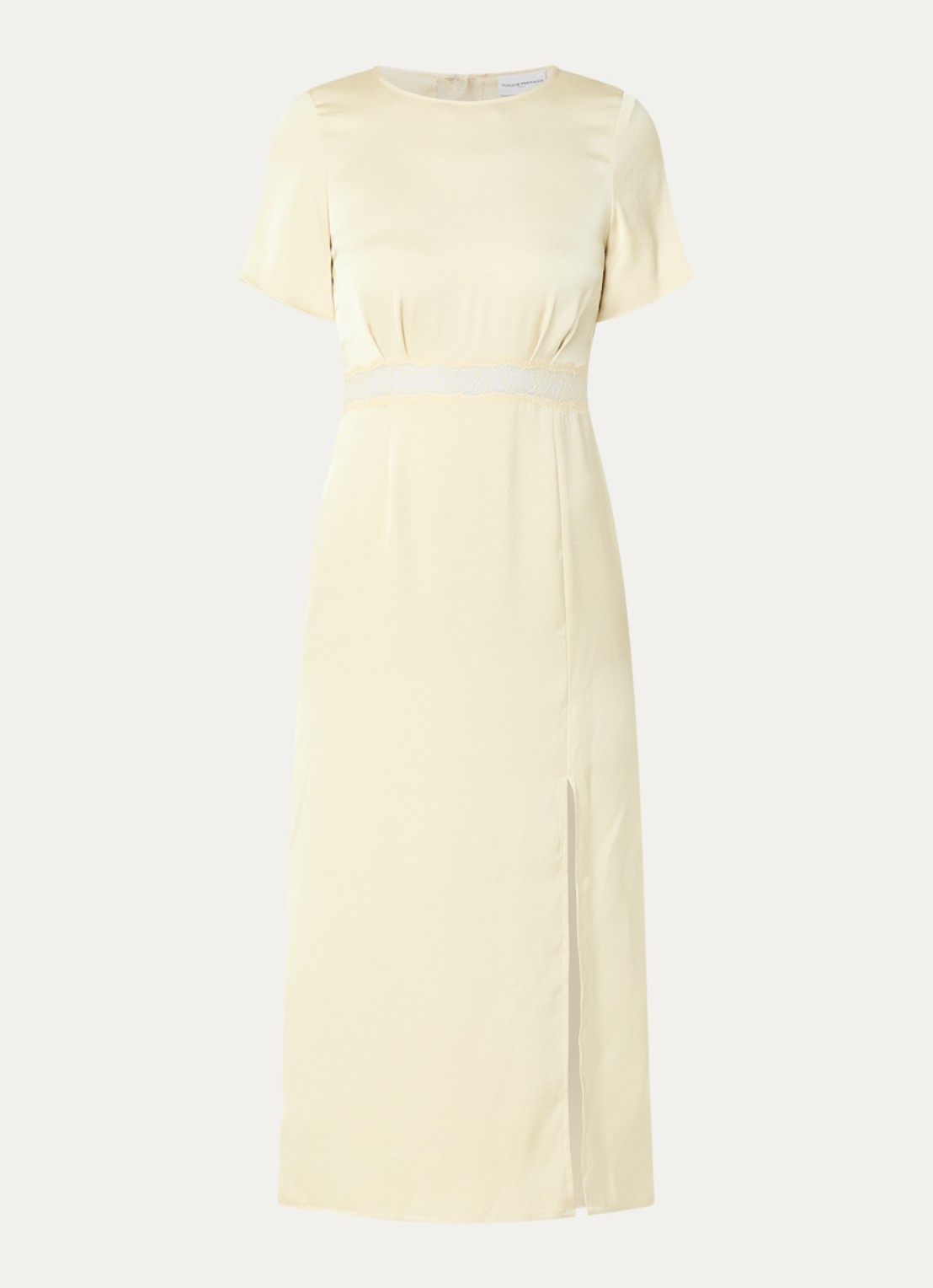 Claudie Pierlot Ramabis midi jurk van satijn met details van kant - voorkant 2 geel