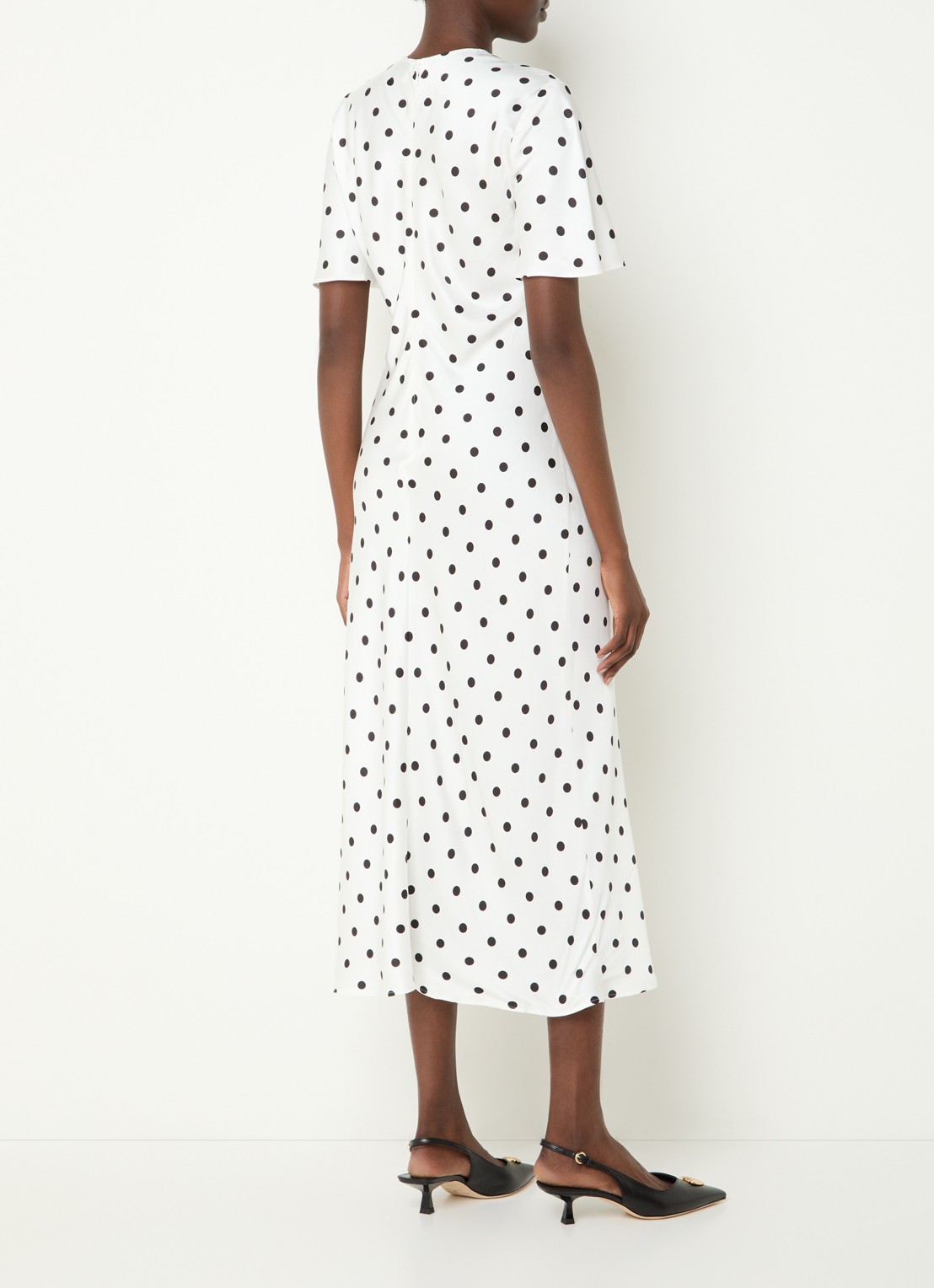 Claudie Pierlot Randypois midi jurk van satijn met stippenprint - achterkant 4 wit
