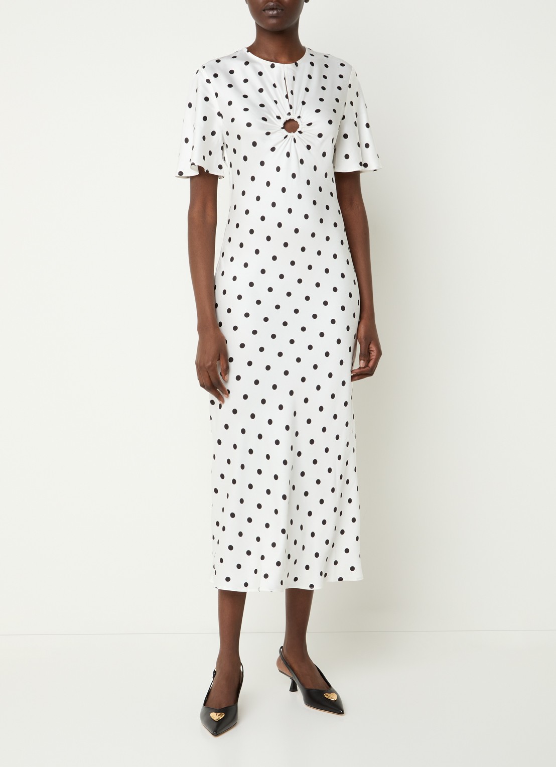 Claudie Pierlot Randypois midi jurk van satijn met stippenprint - detail wit