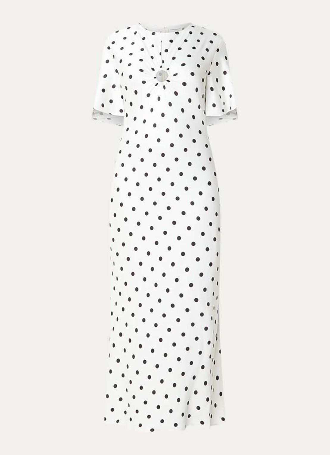 Claudie Pierlot Randypois midi jurk van satijn met stippenprint - voorkant 2 wit