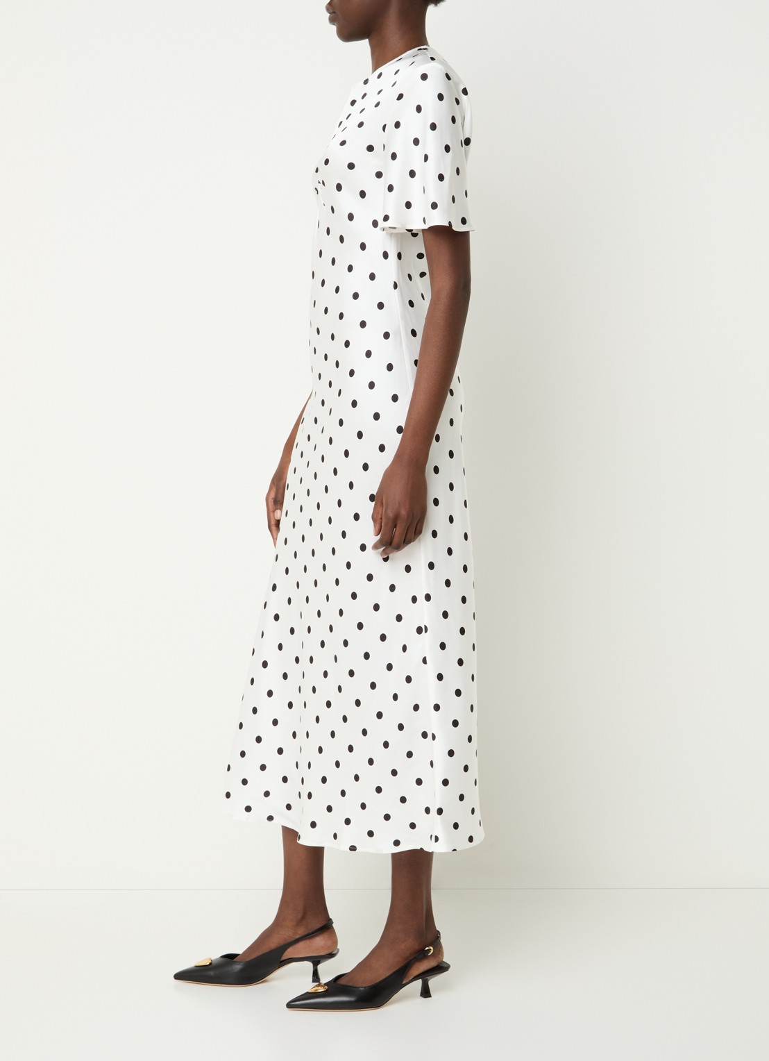 Claudie Pierlot Randypois midi jurk van satijn met stippenprint - voorkant 3 wit