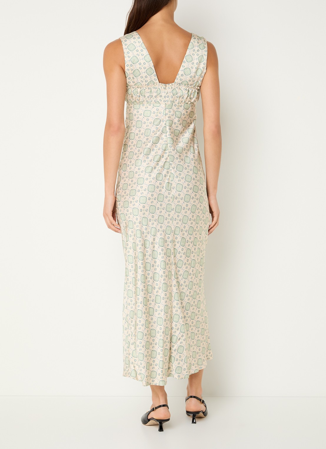 Claudie Pierlot Raphaella midi jurk met print - achterkant beige