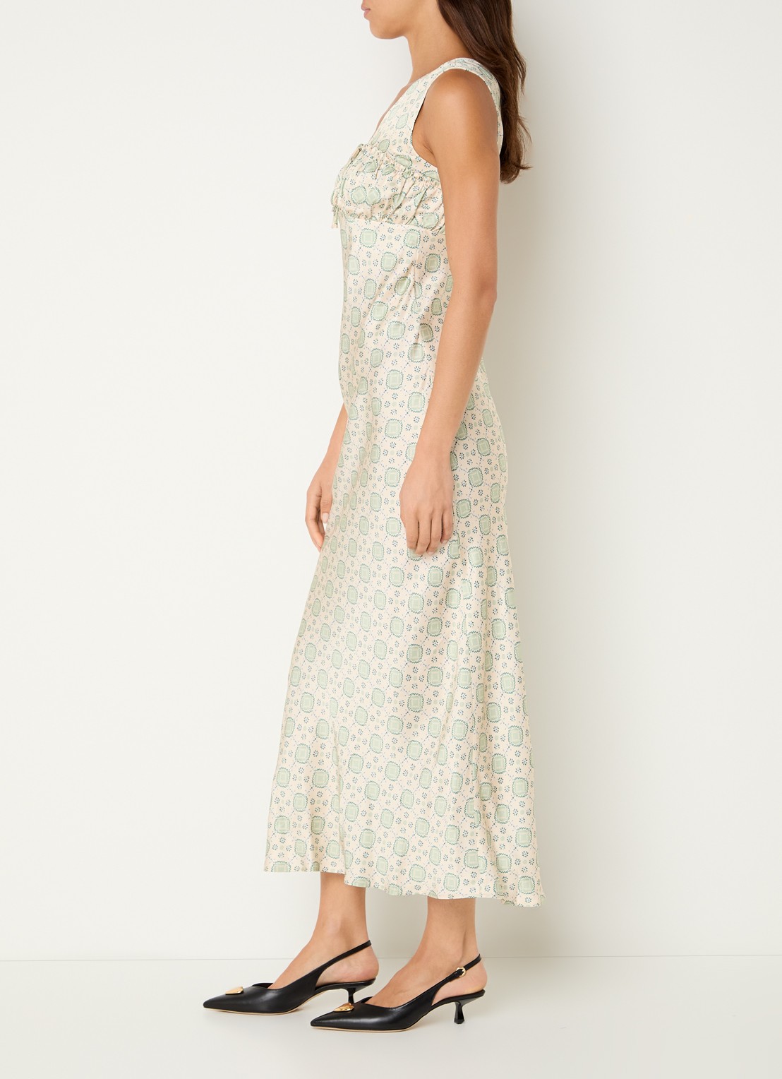 Claudie Pierlot Raphaella midi jurk met print - voorkant 3 beige