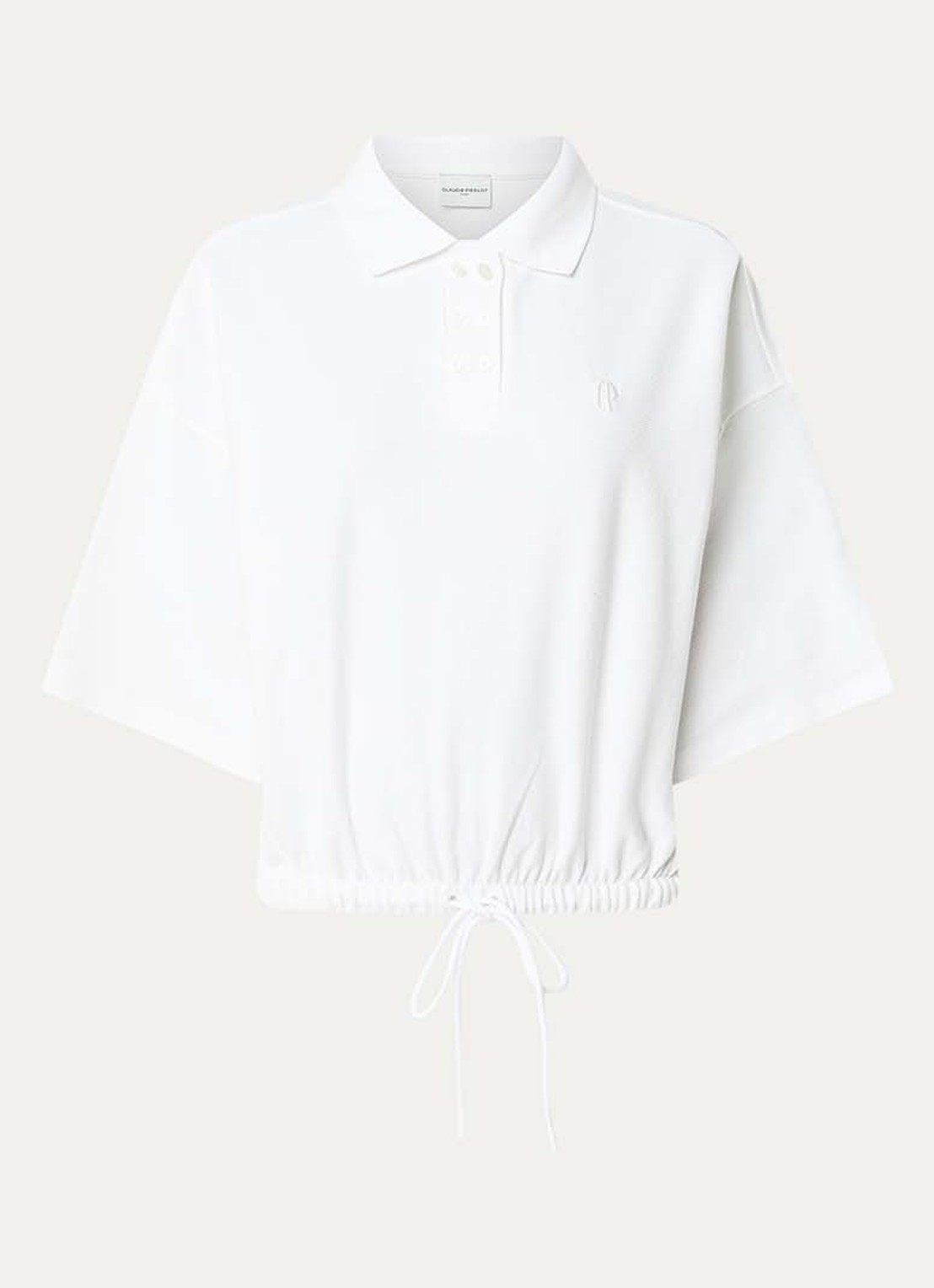 Claudie Pierlot Regular fit polo van piqué katoen met trekkoord - voorkant 2 gebroken wit
