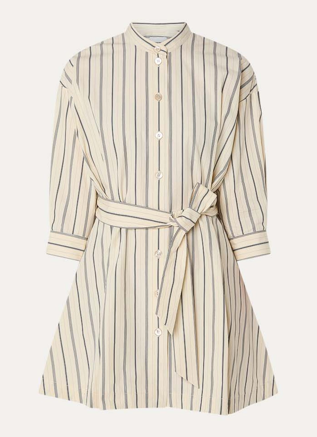 Claudie Pierlot Reiya mini blousejurk met strikceintuur en streepprint - voorkant 3 creme