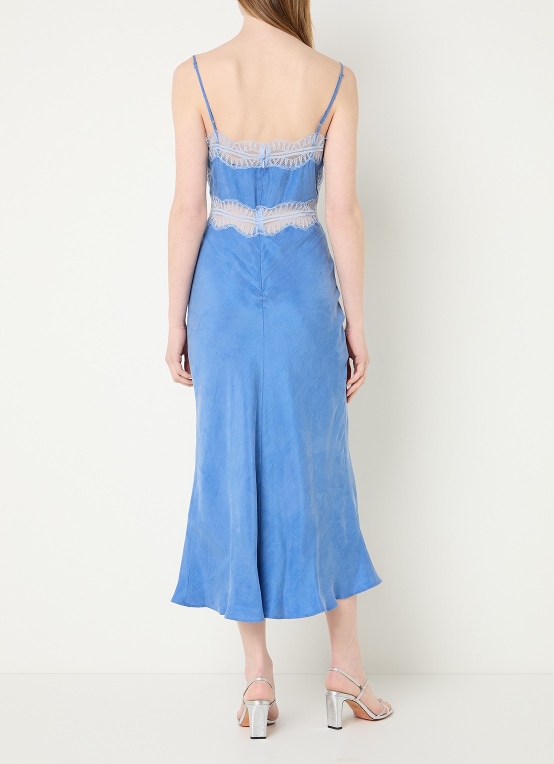 Claudie Pierlot Relia midi jurk met details van kant - achterkant blauw
