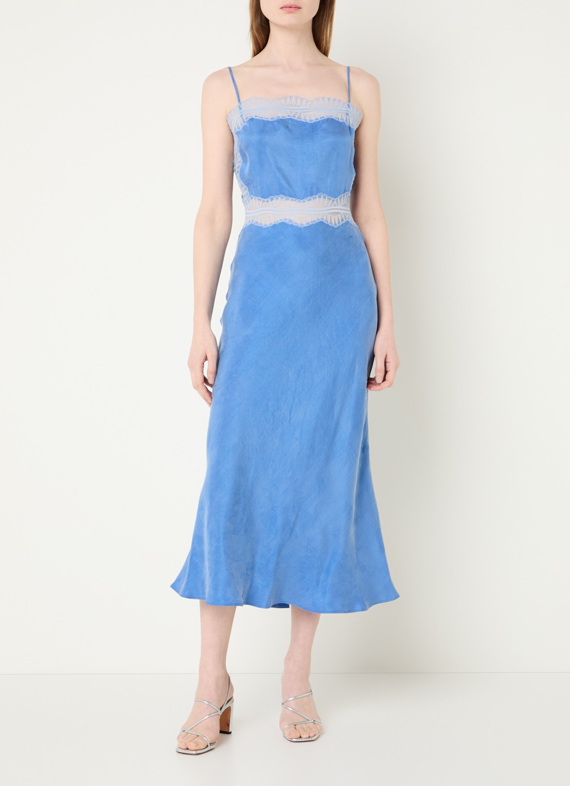 Claudie Pierlot Relia midi jurk met details van kant - detail 2 blauw