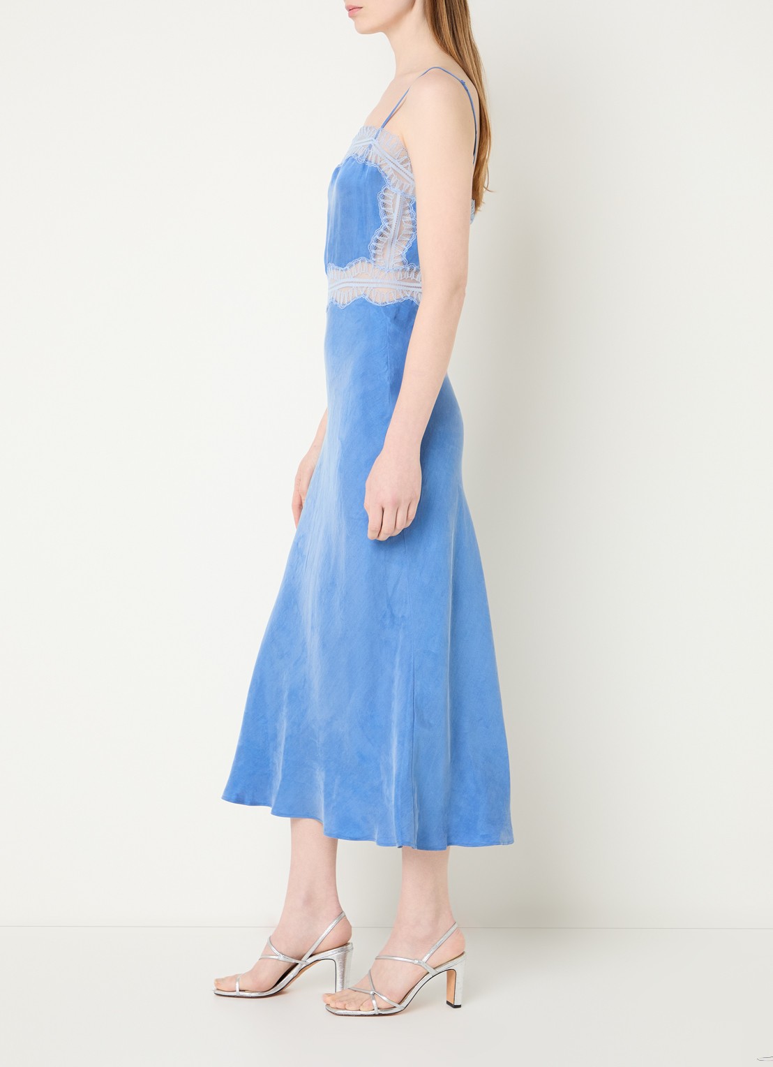 Claudie Pierlot Relia midi jurk met details van kant - voorkant 4 blauw