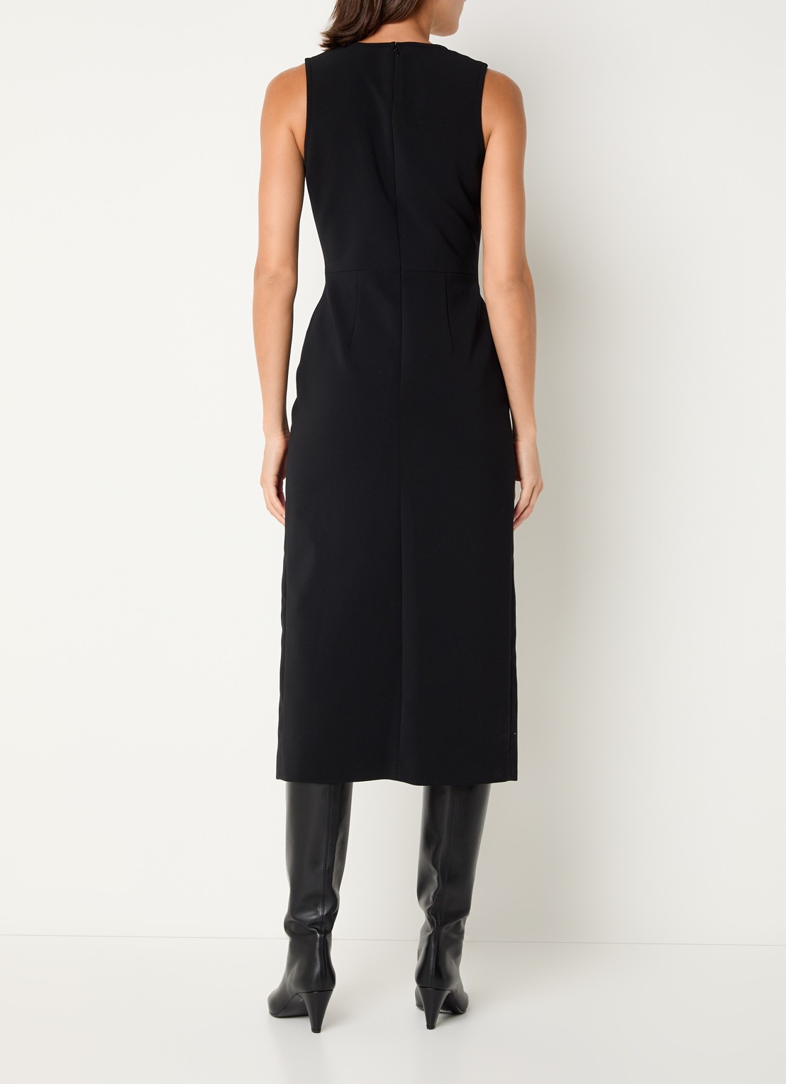 Claudie Pierlot Renate midi jurk met overlag en split  - achterkant zwart