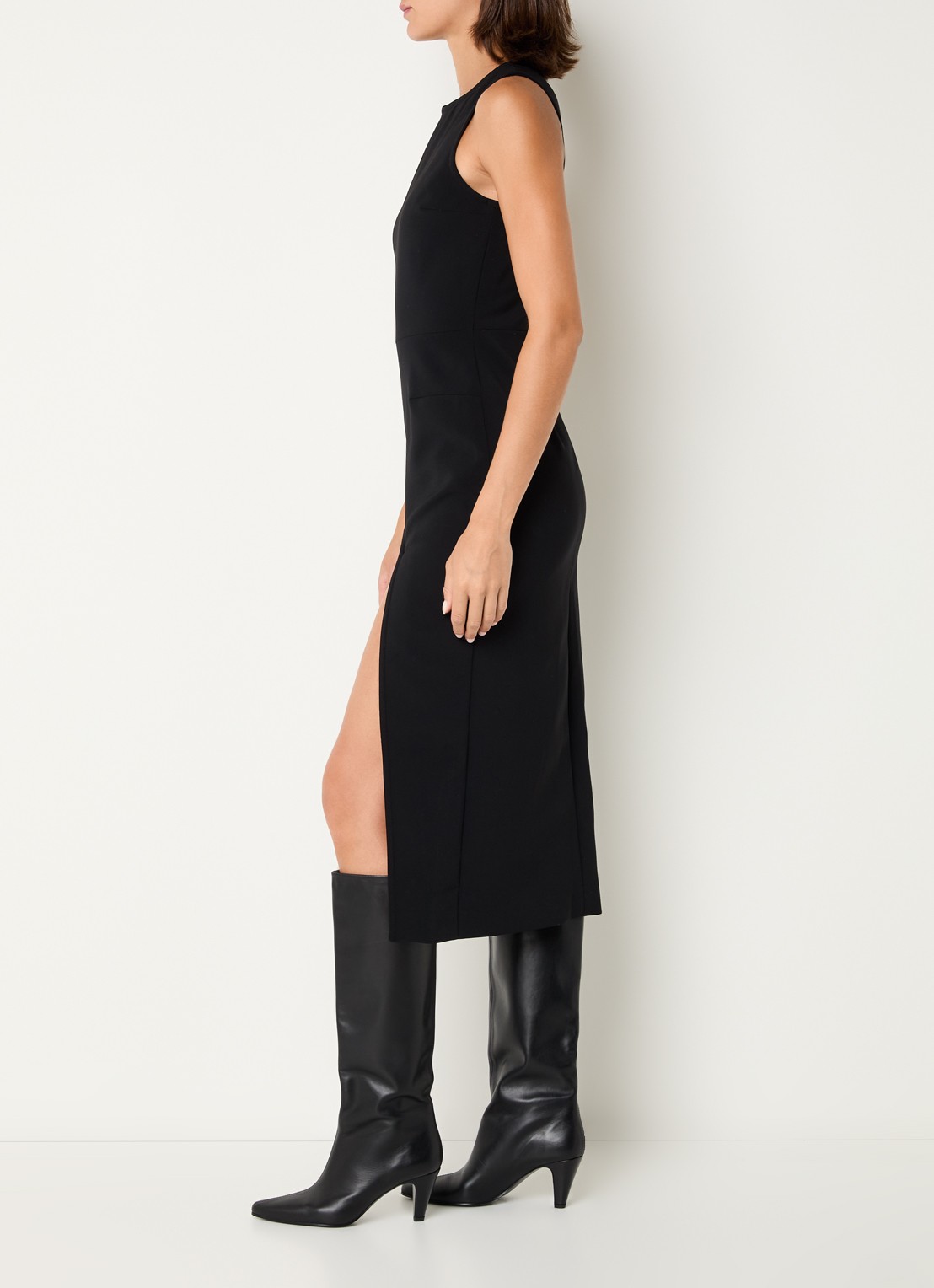 Claudie Pierlot Renate midi jurk met overlag en split  - detail 2 zwart