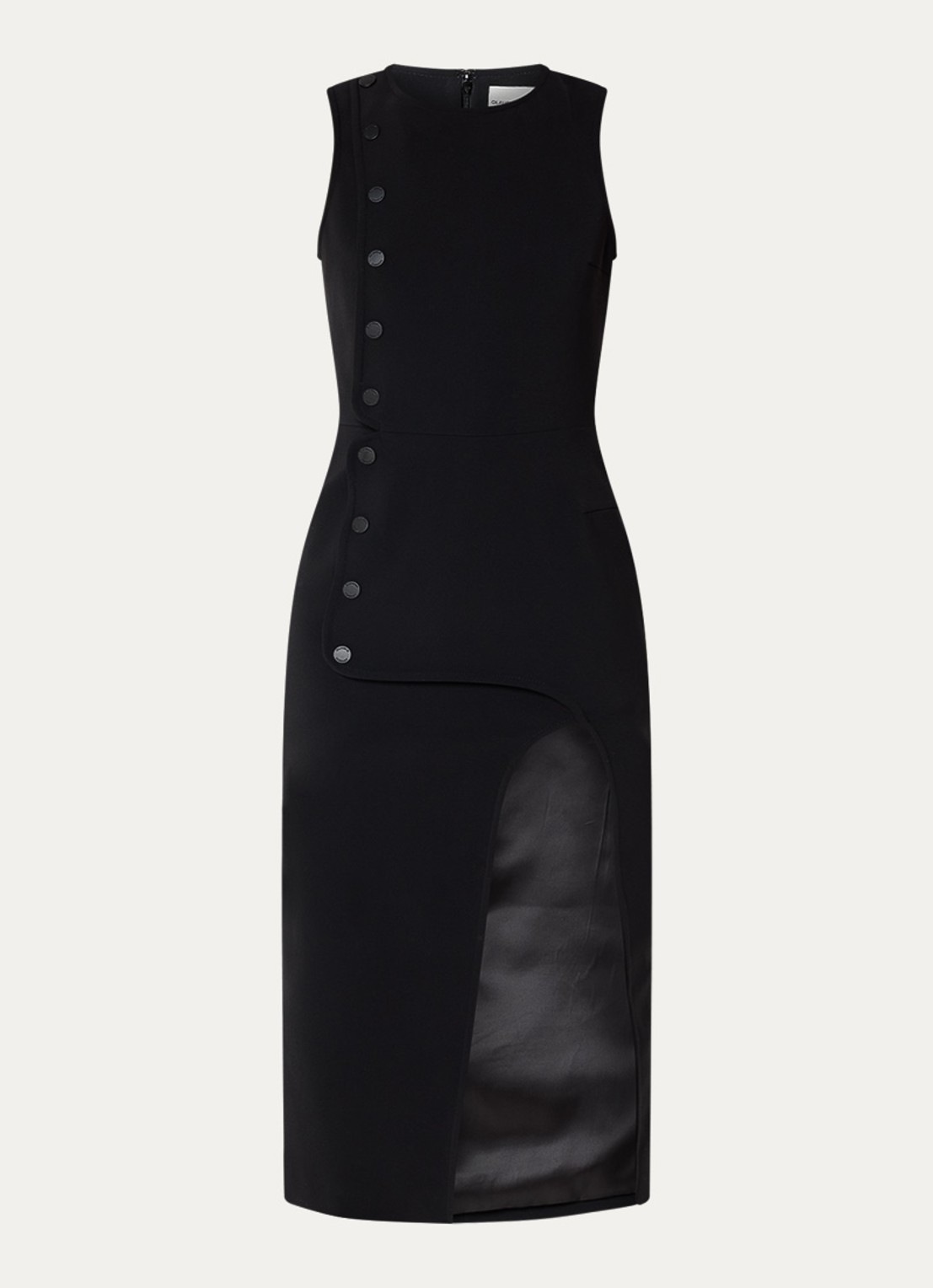 Claudie Pierlot Renate midi jurk met overlag en split  - voorkant 3 zwart