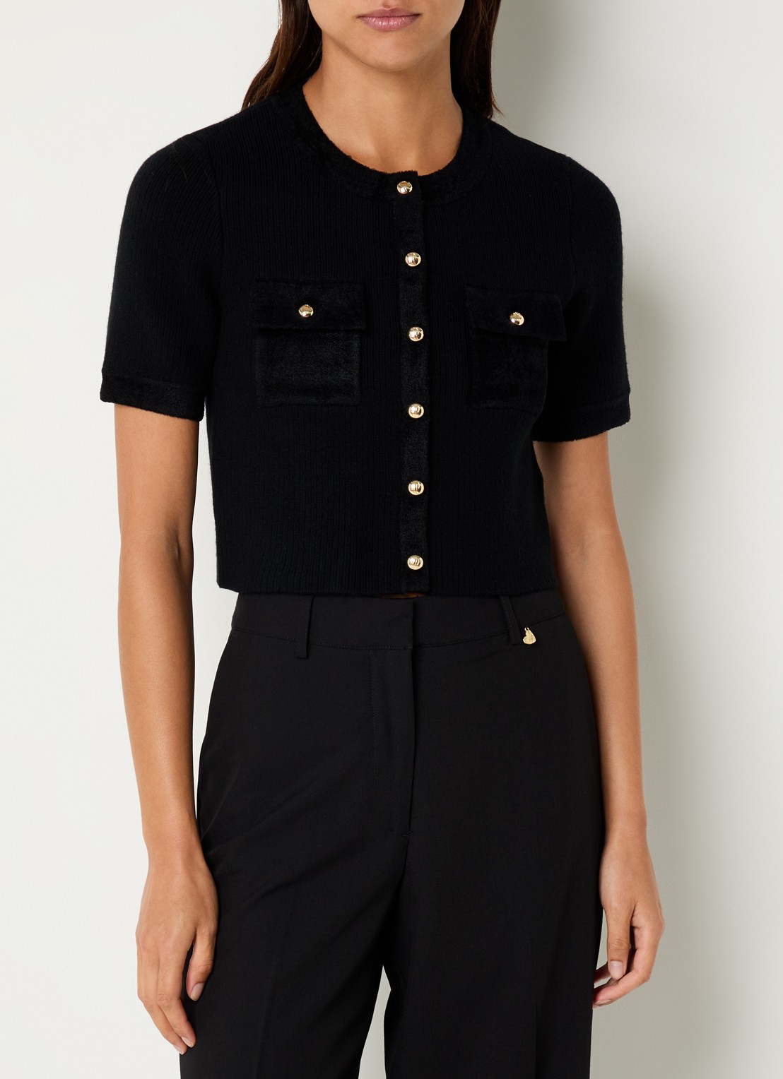 Claudie Pierlot Ribgebreide crop top in wolblend - detail 2 zwart