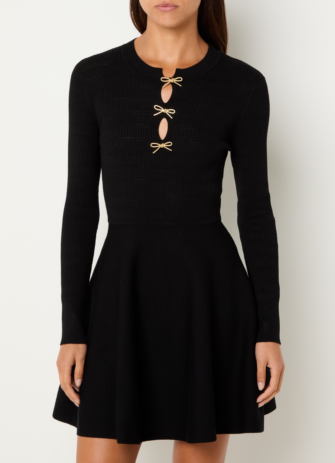 Claudie Pierlot Ribgebreide mini tuniekjurk met sierknopen - detail 3 zwart