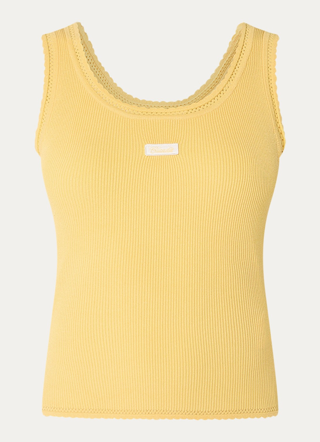 Claudie Pierlot Ribgebreide tanktop met logoborduring - voorkant geel