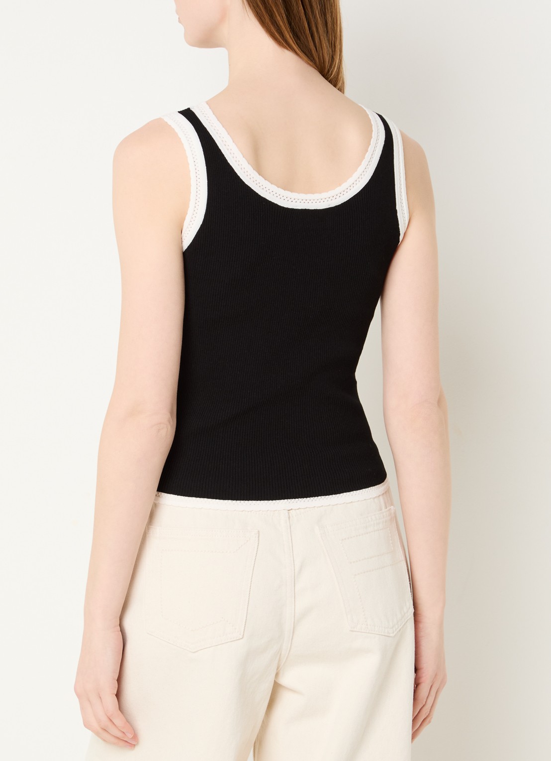 Claudie Pierlot Ribgebreide tanktop met logoborduring - achterkant 4 zwart