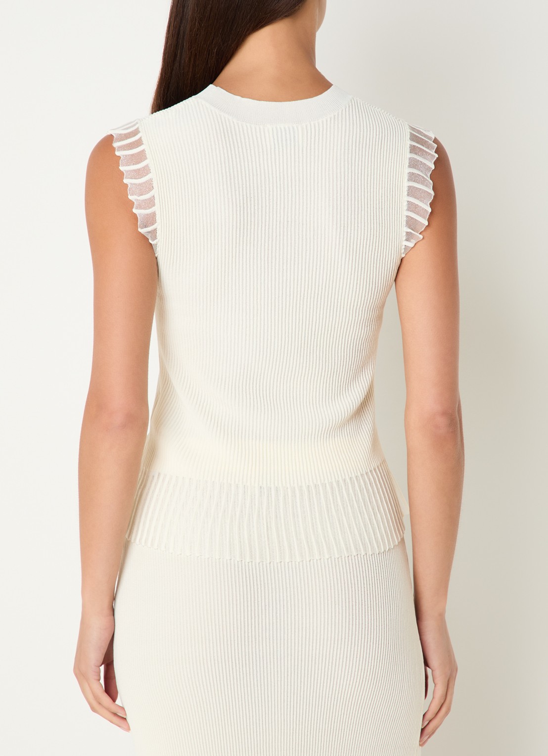 Claudie Pierlot Ribgebreide top met ronde hals - achterkant 2 gebroken wit