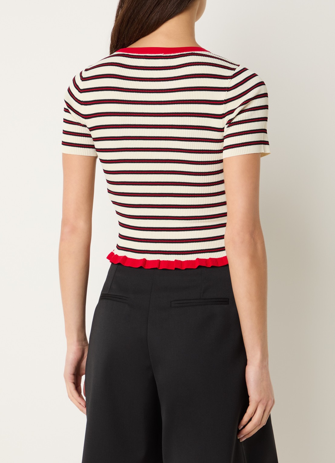 Claudie Pierlot Ribgebreide top met streepprint - achterkant 4 rood