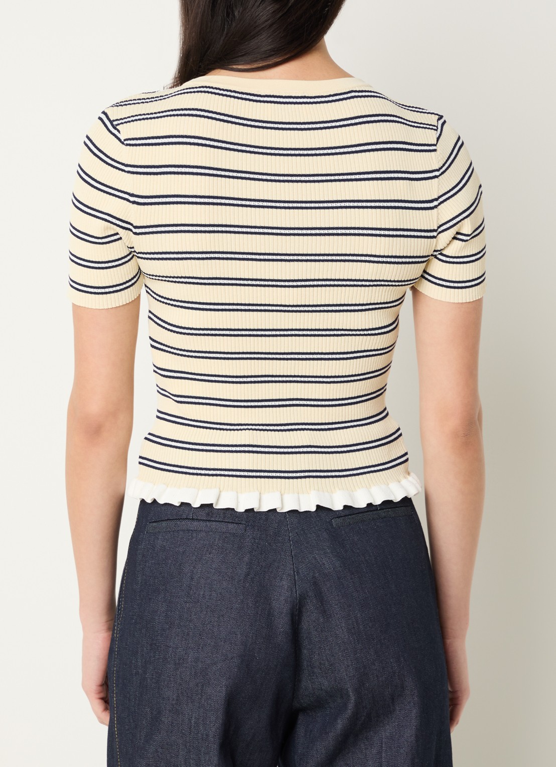 Claudie Pierlot Ribgebreide top met streepprint  - achterkant 2 creme