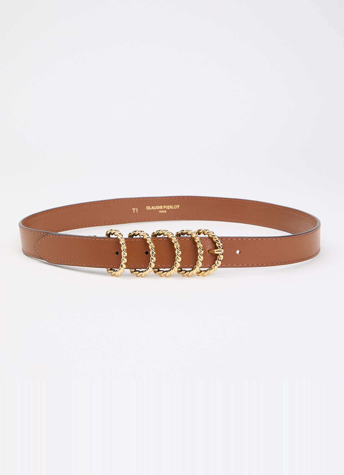 Claudie Pierlot Riem van kalfsleer - voorkant camel