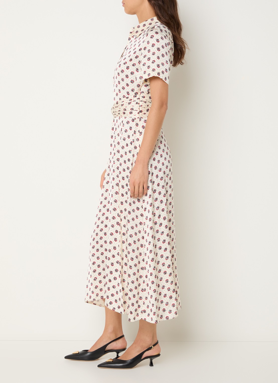 Claudie Pierlot Rismana midi tuniekjurk met bloemenprint - voorkant 3 gebroken wit