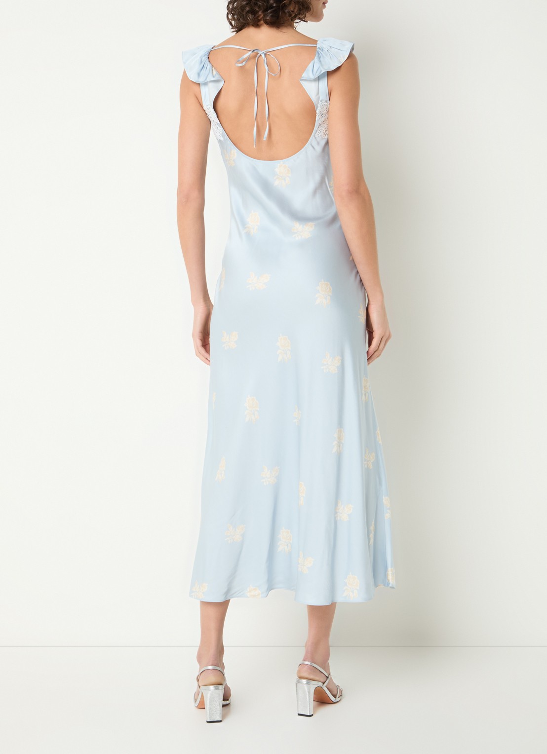 Claudie Pierlot Romance midi jurk van satijn met details van kant - achterkant 4 lichtblauw