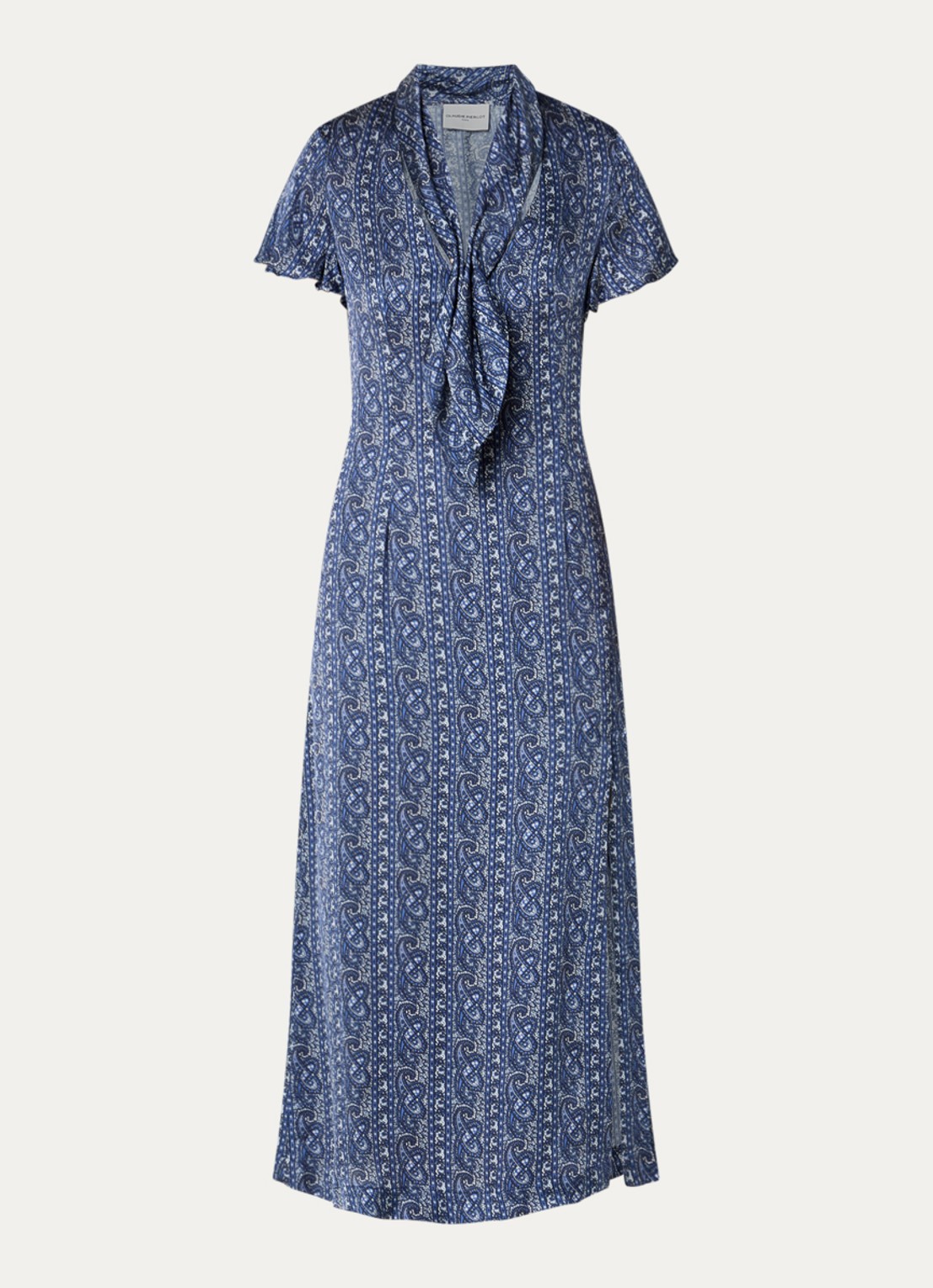 Claudie Pierlot Rosace midi jurk met sjaalkraak en paisley dessin  - voorkant blauw