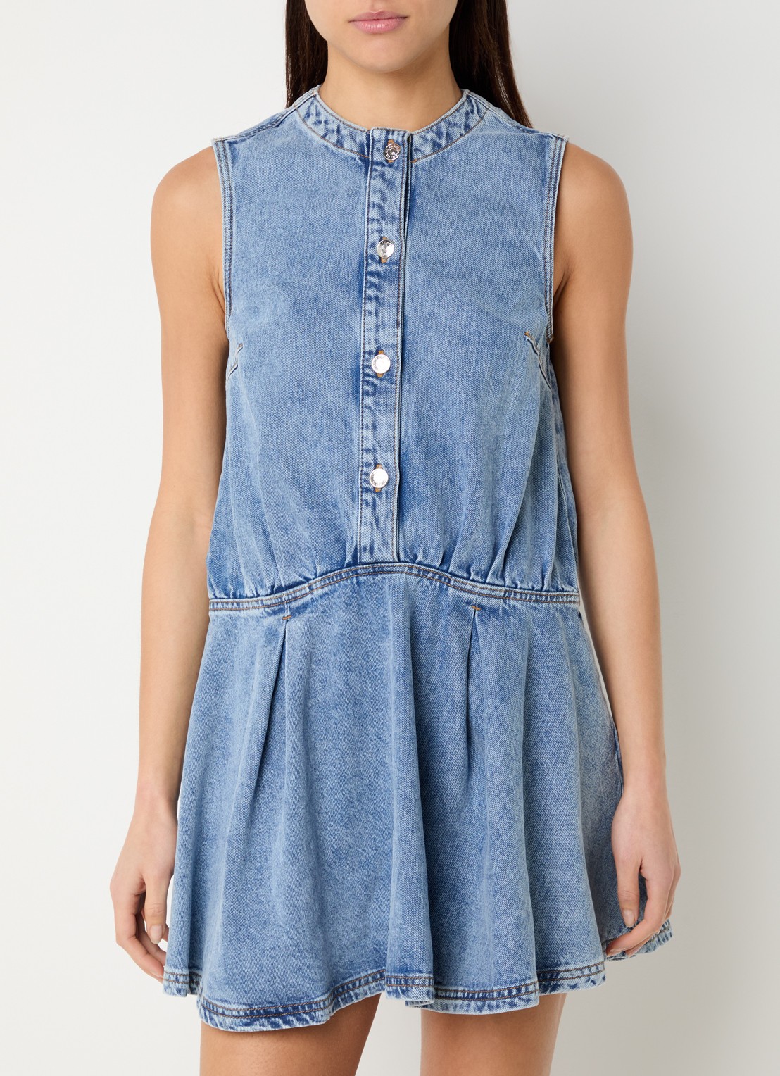 Claudie Pierlot Rosamaria mouwloze mini A-lijn denim jurk  - detail 4 indigo