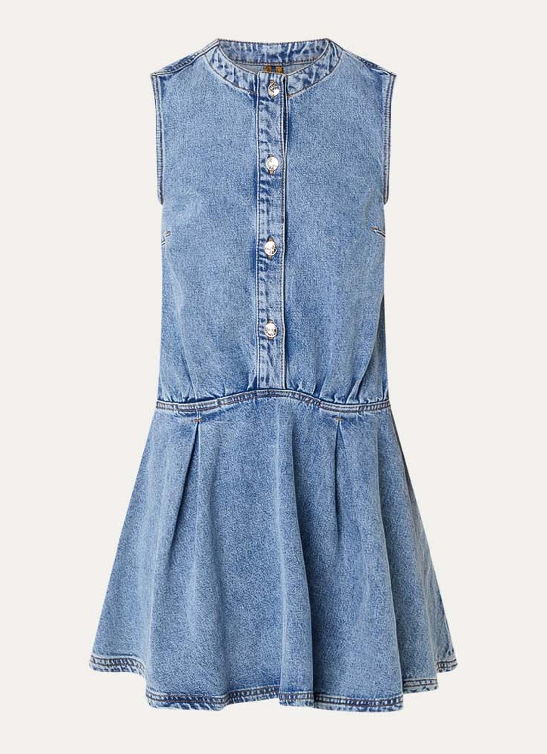 Claudie Pierlot Rosamaria mouwloze mini A-lijn denim jurk  - voorkant indigo