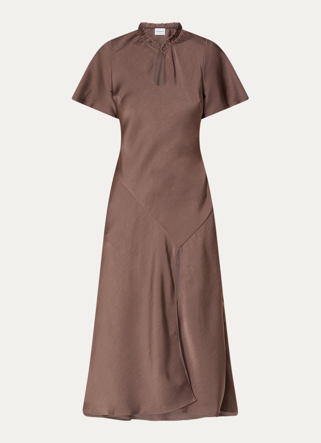 Claudie Pierlot Rosane midi jurk van satijn met split en keyhole - voorkant 3 bruin