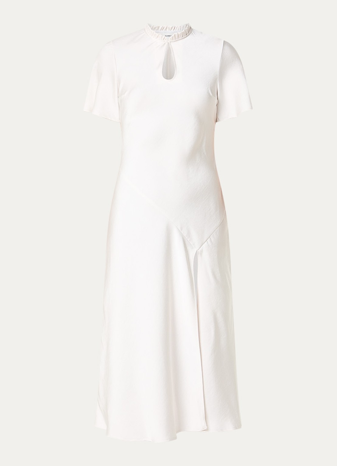 Claudie Pierlot Rosane midi jurk van satijn met split en keyhole - voorkant gebroken wit
