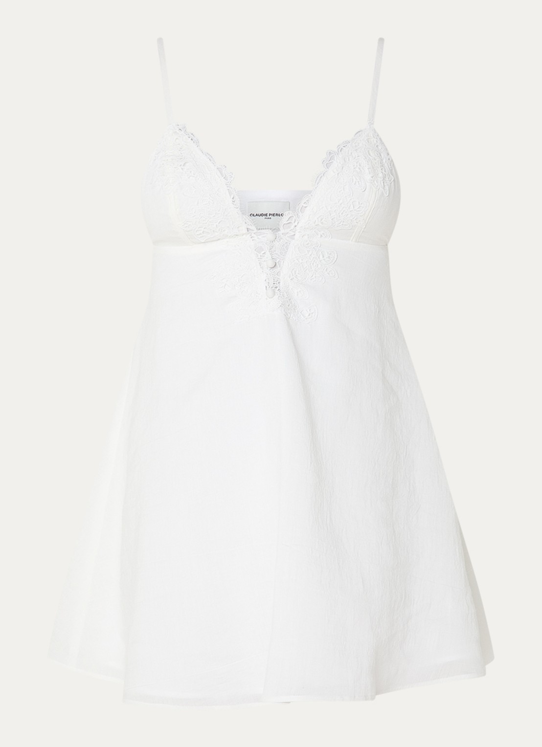 Claudie Pierlot Rosanna mini tuniekjurk in linnenblend met details van kant - voorkant 3 gebroken wit