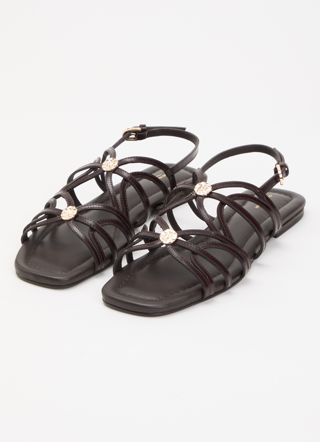 Claudie Pierlot Sandaal van leer met logo  - detail 3 donkerbruin