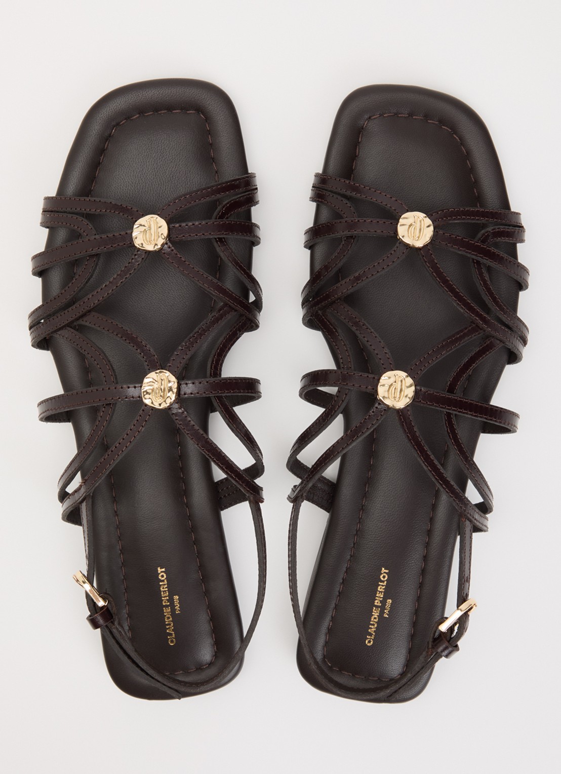 Claudie Pierlot Sandaal van leer met logo  - detail 4 donkerbruin