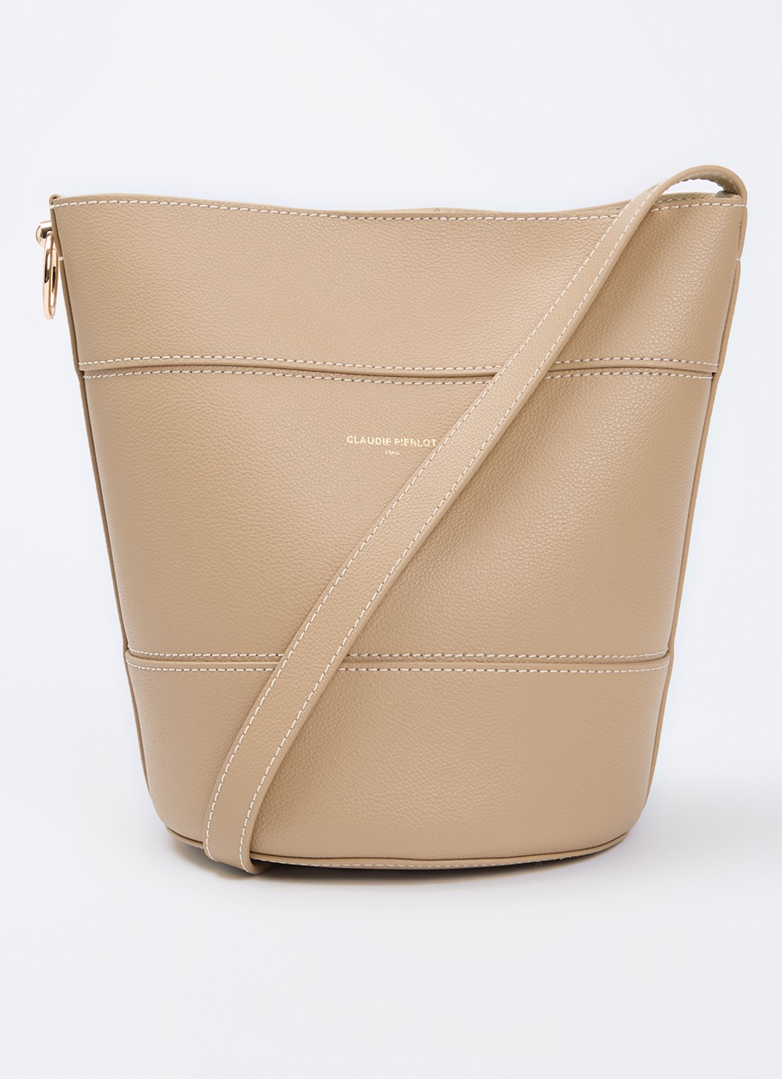 Claudie Pierlot Schoudertas van leer  - voorkant 5 beige