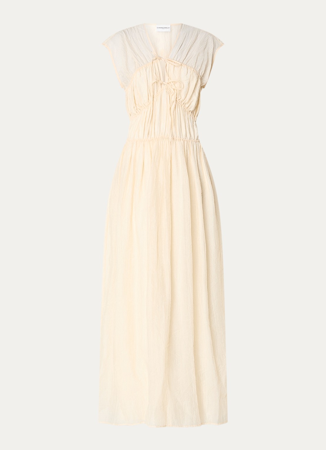 Claudie Pierlot Semi-transparante maxi jurk met smockwerk - voorkant 2 vanillegeel