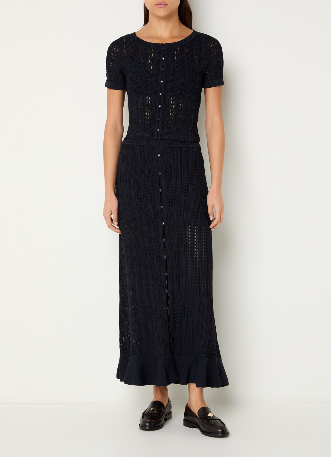 Claudie Pierlot Semi-transparante top met structuur - voorkant 2 donkerblauw