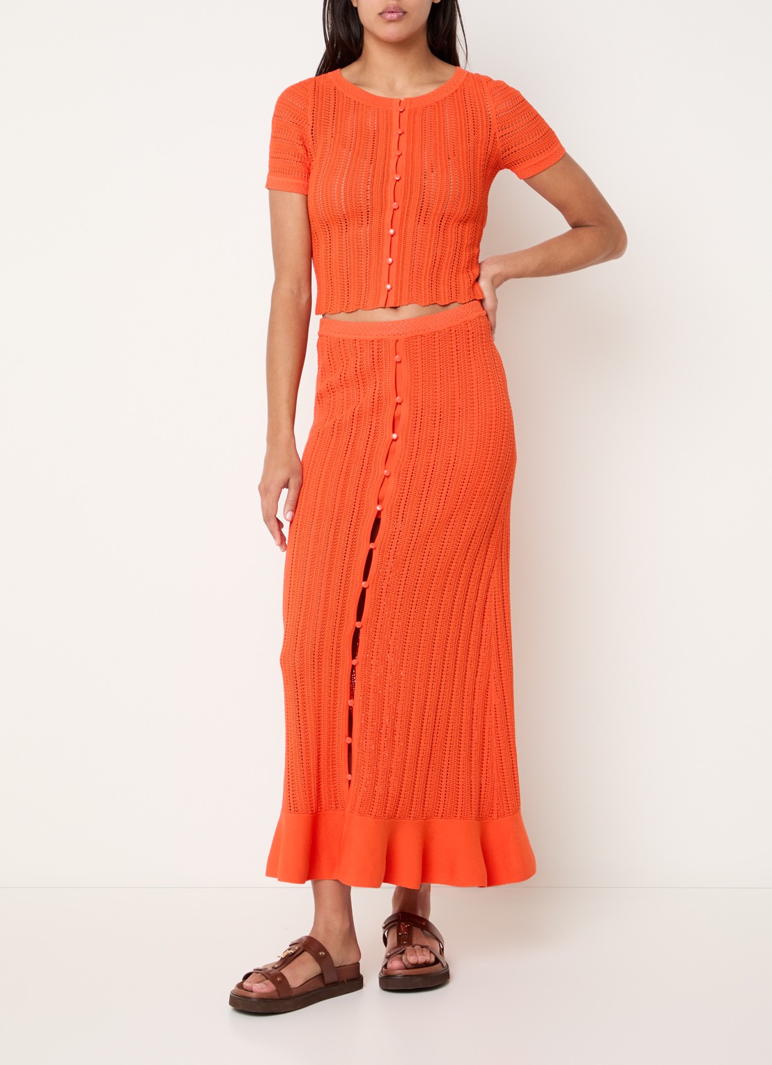 Claudie Pierlot Semi-transparante top met structuur - voorkant 2 oranjerood
