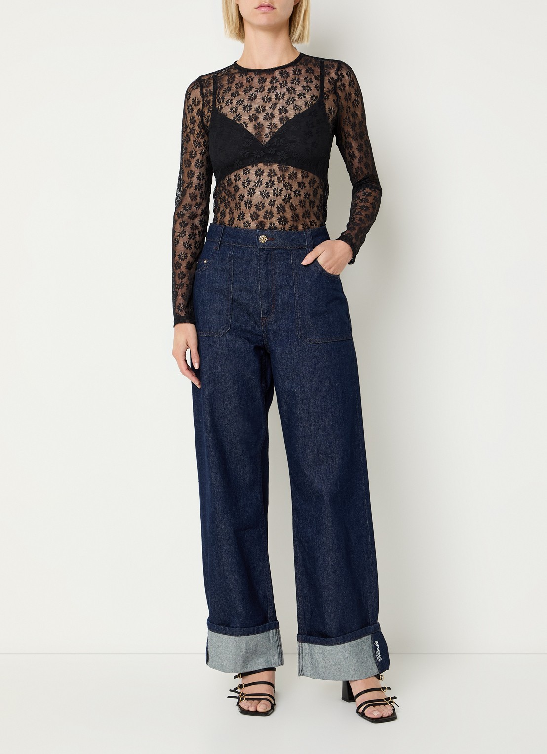 Claudie Pierlot Semi-transparante top van kant - voorkant 4 zwart