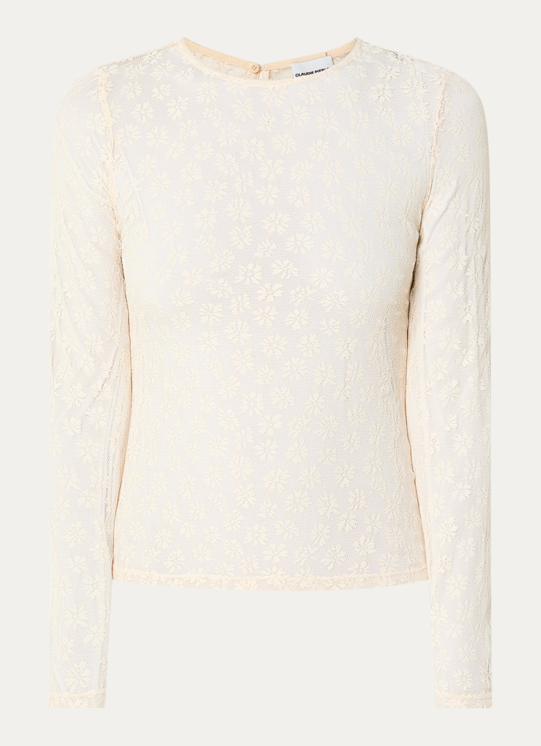 Claudie Pierlot Semi-transparante top van kant - voorkant 3 gebroken wit