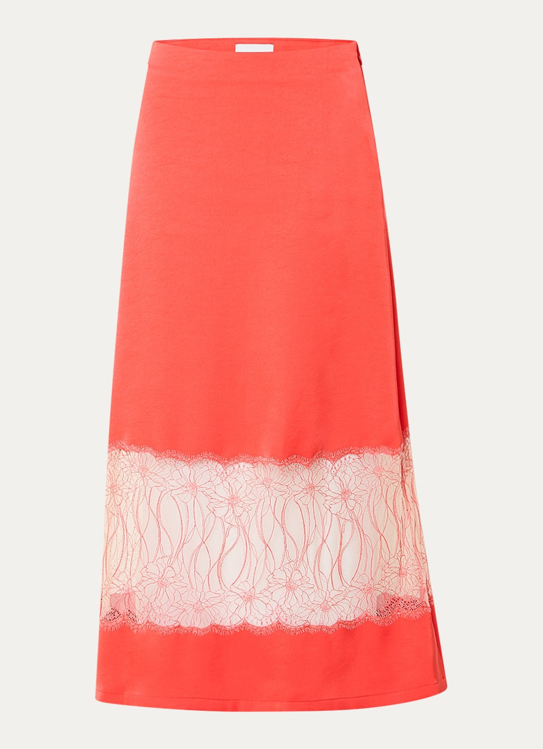 Claudie Pierlot Shema maxi rok van satijn met details van kant - voorkant 2 oranjerood