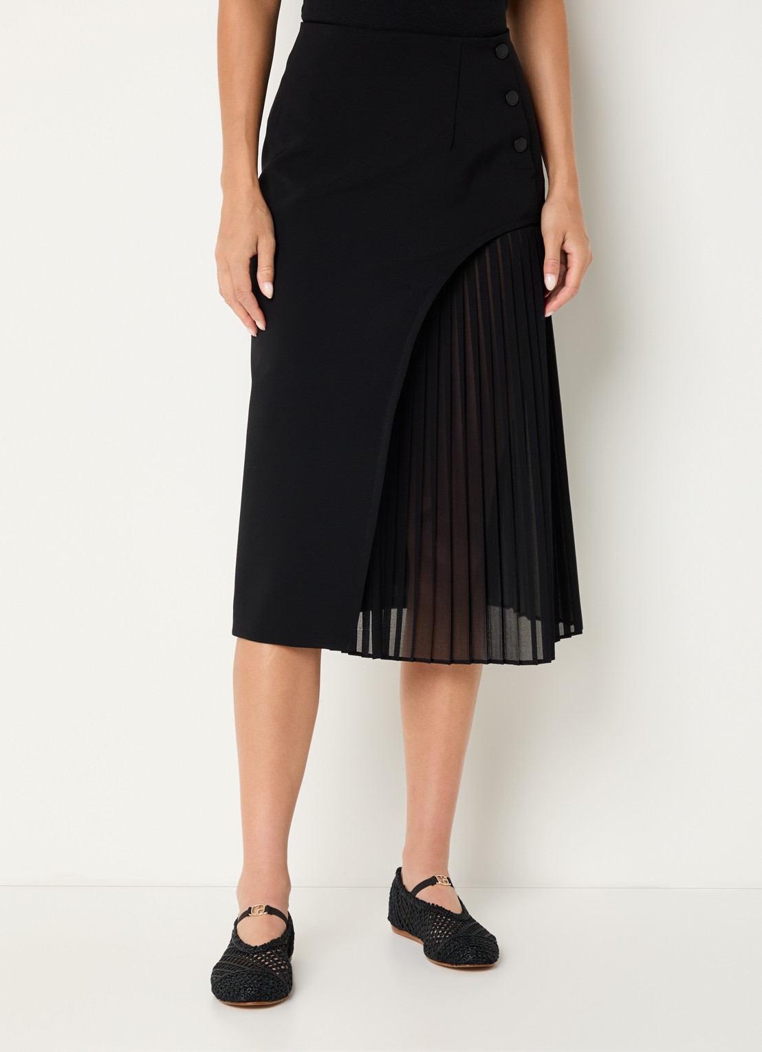 Claudie Pierlot Simona midi rok met plissé - detail 4 zwart