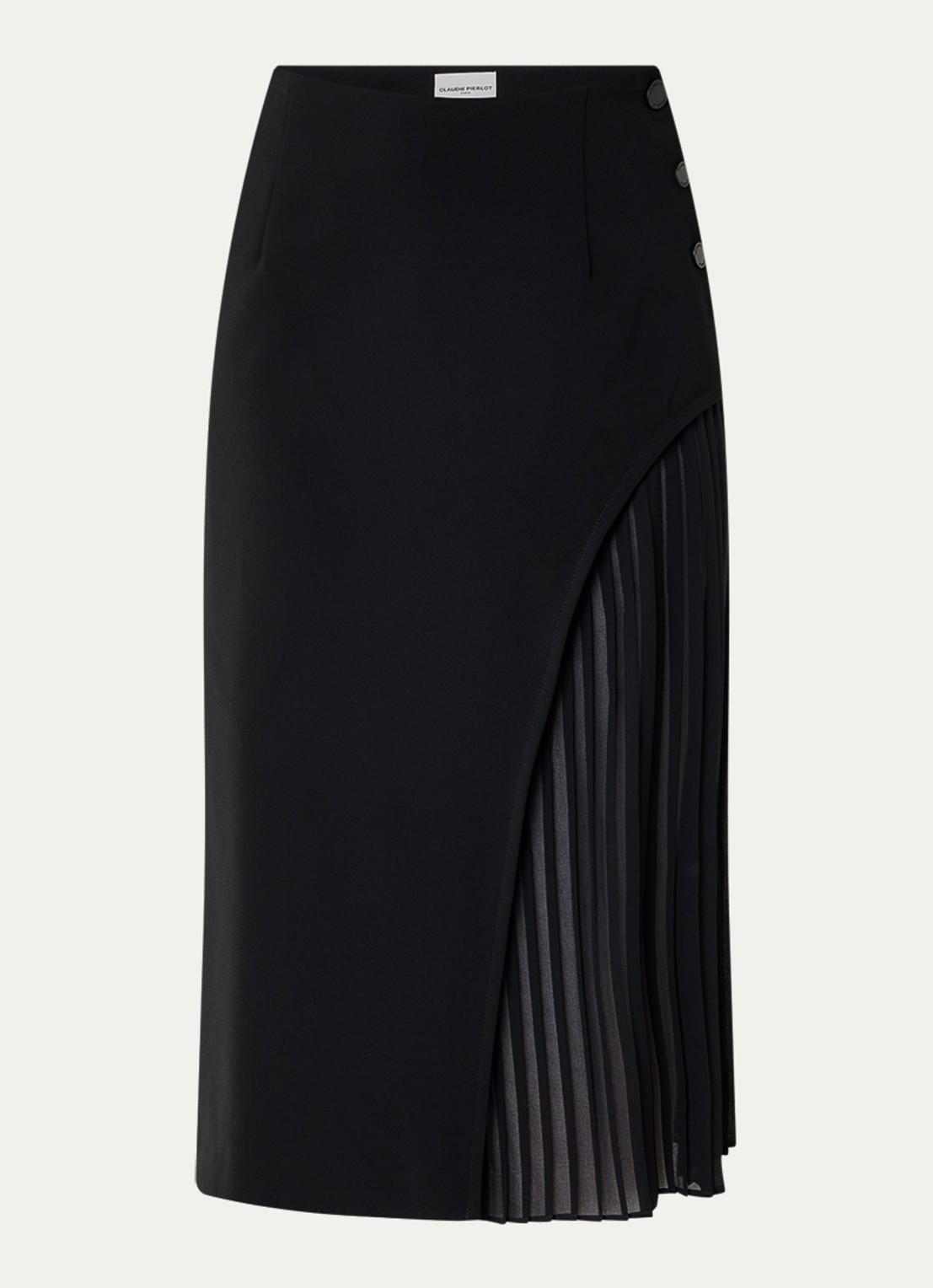 Claudie Pierlot Simona midi rok met plissé - voorkant zwart