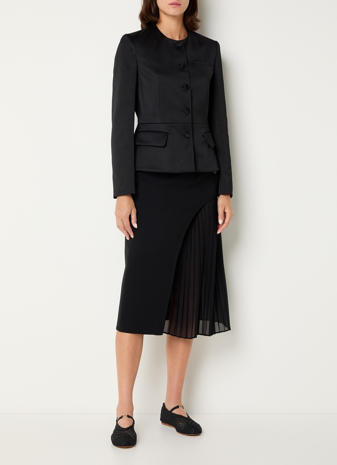Claudie Pierlot Simona midi rok met plissé - voorkant 2 zwart