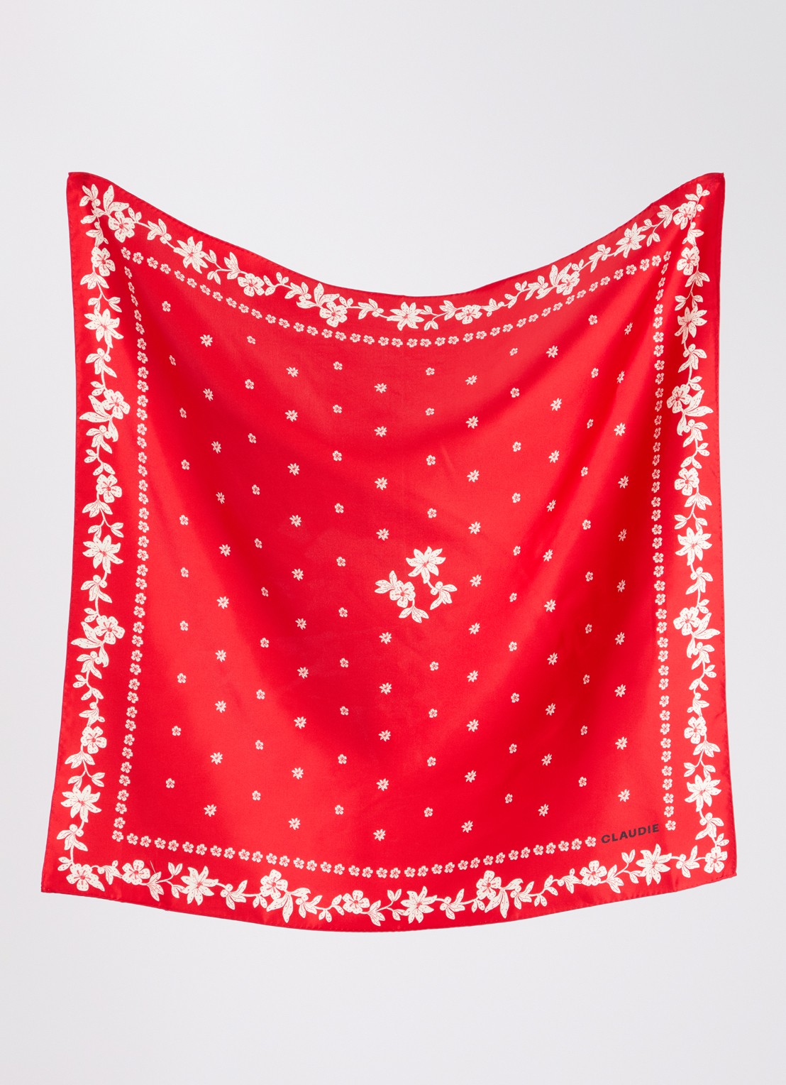 Claudie Pierlot Sjaal van zijde met bloemenprint  65 x 65 cm - detail 2 rood